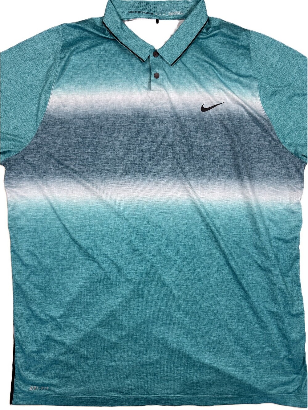 Nike Men's Tiger Woods Velocity Glow Stripe Polo XXL Teal Dri-Fit Performance